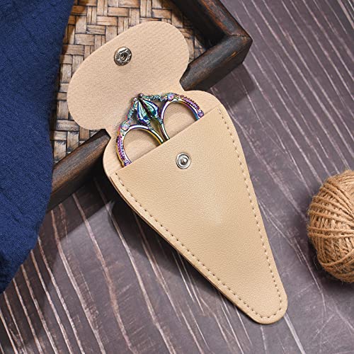 HITOPTY Sewing Embroidery Scissors, 4.6in Small Sharp Tip Craft Scissor, Rainbow Vintage Shears Detail Yarn Thread Snips for Cross Stitch Needlework DIY Art Handcraft Tool w/ Apricot Case