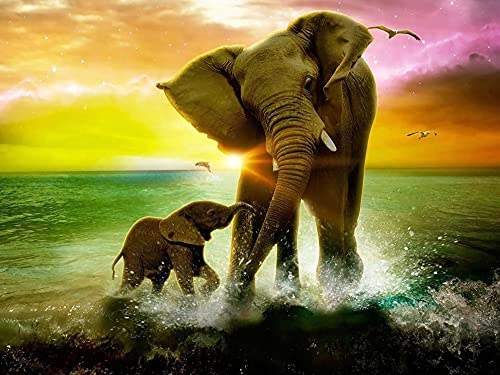 Kaliosy 5D Diamond Painting Elephant by Number Kits, Paint with Diamonds Art Animal DIY Full Drill, Crystal Craft Cross Stitch Embroidery Decoration 30x40cm