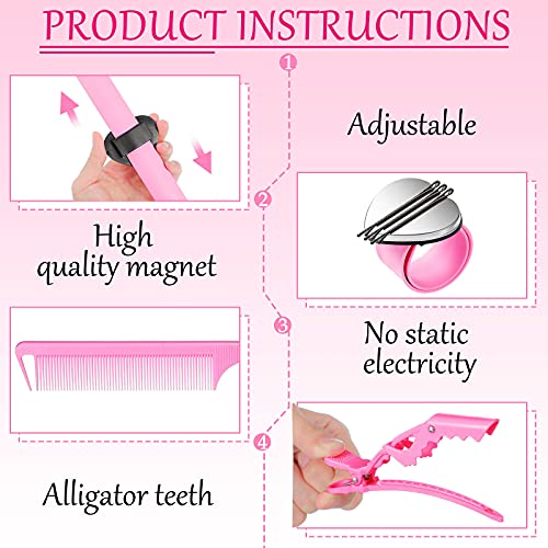 14 Pieces Magnetic Wrist Sewing Pincushion Pin Holder Wristband with Stainless Steel Pintail Rat Tail Comb Braiding Comb and Wide Teeth Alligator Hair Clip Sectioning Hair Clip for Hair Sewing