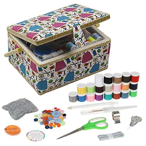 Large Sewing Box with Kit Accessories Sewing Basket Organizer with Supplies DIY Sewing Kits for Adults, Multicolour