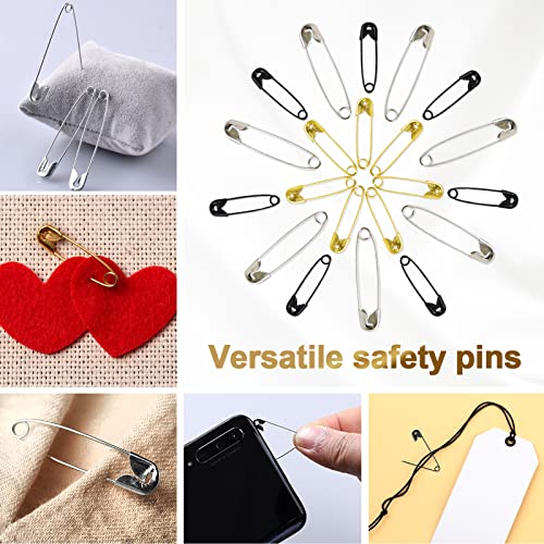 Redamancy 540 Pcs Premium Safety Pins, 4 Sizes Rust Resistant Safety Pins, 3 Colors Safety Pins for Clothes, for Clothes, Crafts, Sewing, Dressmaking, with Storage Box, Gold Silver Black