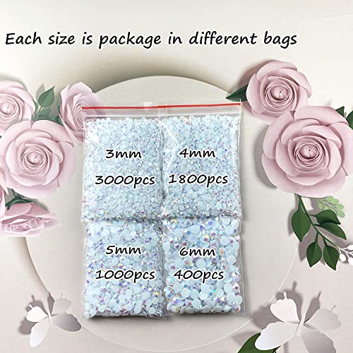Jmassyang 6200pcs 3mm 4mm 5mm 6mm Resin Rhinestone Flat Back AB Jelly Color Glitter Rhinestone for DIY Craft Shoes Clothes Tumblers Scrapbooking Phone Case (3+4+5+6mm, White AB)