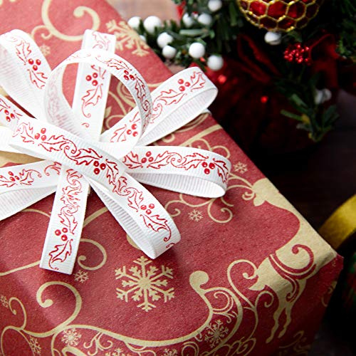 VATIN 20 Rolls 110 Yards Christmas Ribbons Printed Grosgrain Ribbon Polyester Satin Ribbon Organze Ribbon 3/8" Xmas Ribbon Set for Christmas Gift Box Wrapping,Sewing,Hair Banding,DIY Craft-Clearance
