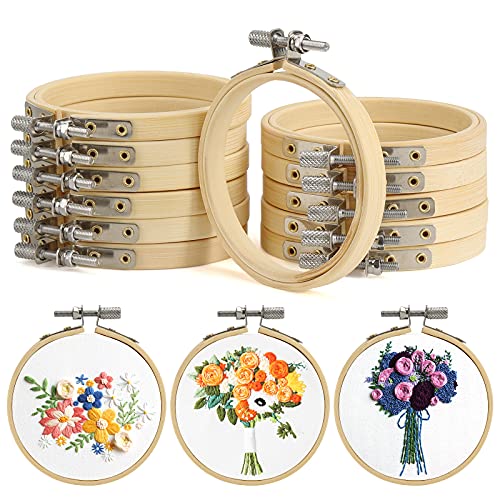 BigOtters 12PCS 3 Inch Embroidery Hoops, Adjustable Bamboo Circle Cross Stitch Hoop Ring Bulk Wholesale for Home Ornaments Art Craft Handy Sewing DIY Favor