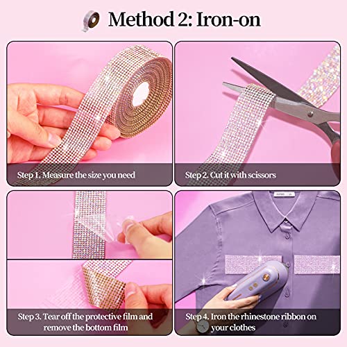 Locacrystal Bling Crystal Rhinestone Ribbon Self-Adhesive Iron-on DIY Glitter Diamond Stickers for Crafts Cars Clothing Decoration(9YardsCrystal AB)