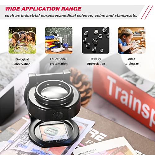 25X Loupe Magnifier with 6 Light, USB Rechargeable Three-Folding Desktop Portable Metal Eye Loupe Scale Sewing Magnifing Glass for Textile Optical Jewelry Tool Coins Currency