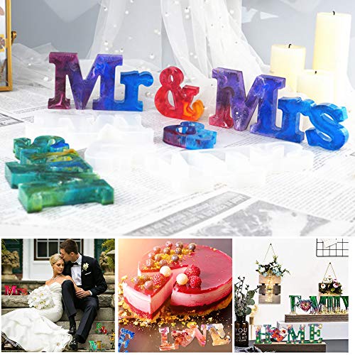 4 Pcs Letters Resin Molds, Mr & Mrs Love Home Family Sign Crystal Resin Casting Molds, Epoxy Resin Molds for DIY Home Wall Table Decoration/Thanksgiving Christmas Gift Ideas