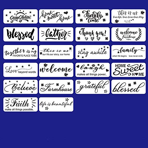 22Pcs Inspirational Word Stencils Quote Stencils Set Home Sign Stencils Plastic Drawing Template Stencils Reusable Draw Stencil Art Templates DIY Craft Stencils for Painting on Wood Wall Home Decor