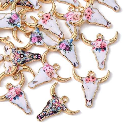KitBeads 50pcs Enamel Cattle Cow Charms Flower Cattle Charms Alloy Cow Animal Head Charms for Jewelry Making Bracelet