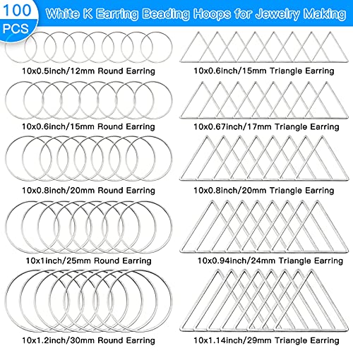 100Pcs Earring Beading Hoops for Jewelry Making,50Pcs Round Earrings Findings Hoops 50Pcs Triangle Earring Beading Hoops for DIY Craft Jewelry Making,Earring Necklace,Crafts Supplies (White K)