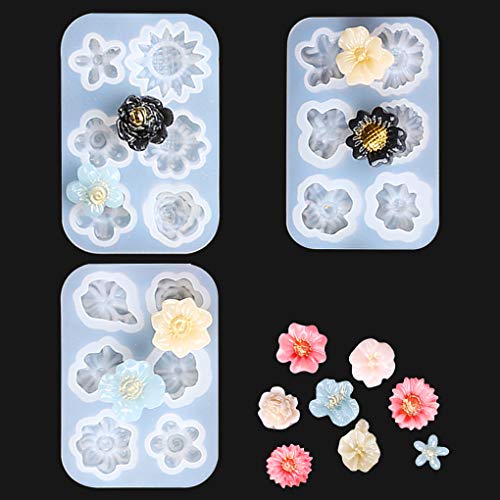 FineInno 3Pcs 3D Flower Silicone Molds Daisy Resin Moulds Sunflower Crystal Molds Craft Mould Jewelry Pendants Mould Earrings Necklace Making Tool (3D Flower Silicone Molds)