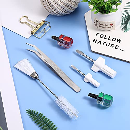 6 Pieces Sewing Machine Cleaning Kit Includes Tweezers Double Headed Lint Brush 4 Pieces Short Screwdriver, Flathead Cross Head Screwdrivers Mini Portable Screwdriver for Repair Machine Sewing Tools