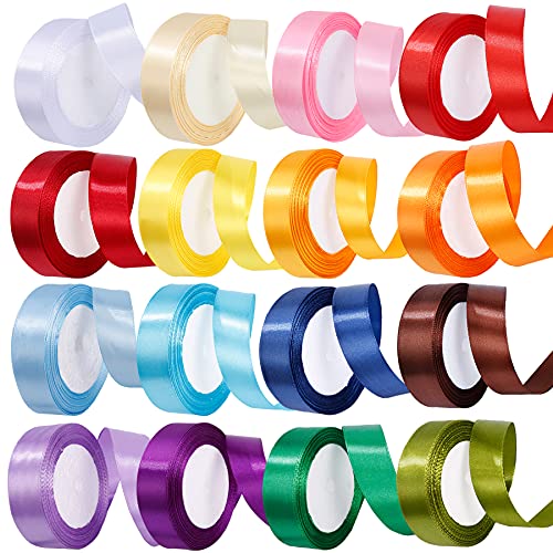 400 Yard Satin Ribbon Single Face 16 Solid Color Fabric Satin Ribbon Set,25 Yard per Roll in 1 Inch Wide,16 Rolls,Assorted Ribbon Perfect for Gift Wrapping/Christmas/Wedding Favors/Party Decoration