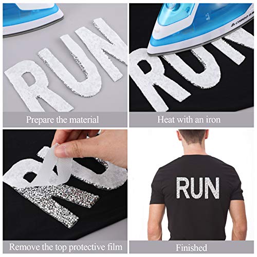 26 Pieces Large Glitter Rhinestone Alphabet Iron on Stickers Silver Crystal Letter Stickers Iron-on Rhinestone Letter for Clothing Jeans Caps Shoes Bags DIY Decorations (3.7 Inch)
