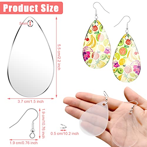 168 Pieces DIY Earrings Making Kit Includes Acrylic Transparent Teardrop Earring Pendants Clear Acrylic Earring Blanks Earring Hooks and Open Jump Rings for DIY Earrings Projects and Crafts
