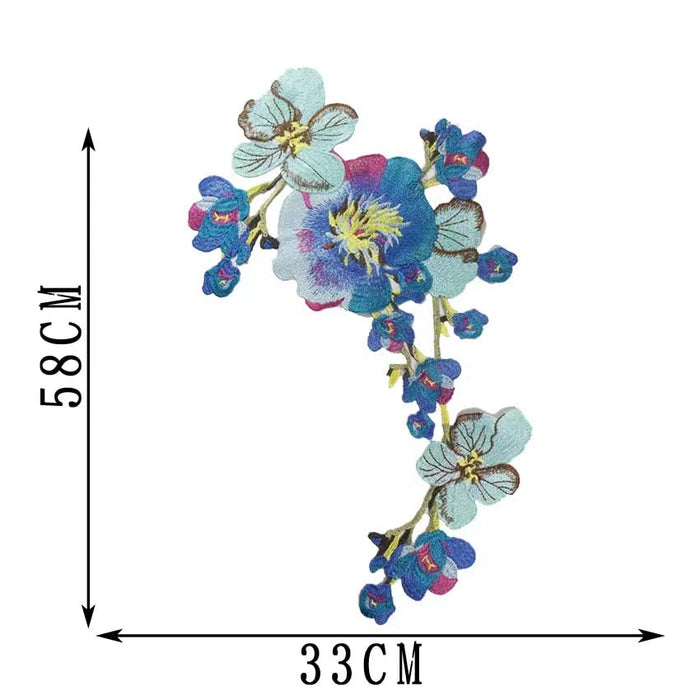 1pcs Flower Large Water Soluble Embroideried Fabric National Trend Applique Patch Sew Clothes Accessories (Blue E)