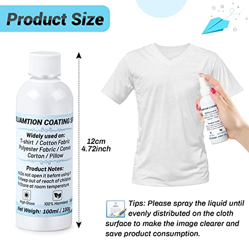 Sublimation Spray Coating for Cotton Shirts, Sublimation Spray Glue with Heat Resistant Tape for Polyester Fabric Carton Blanks Tote Bag, Super Print Adhesion & Quick Dry Waterproof High Gloss Finish