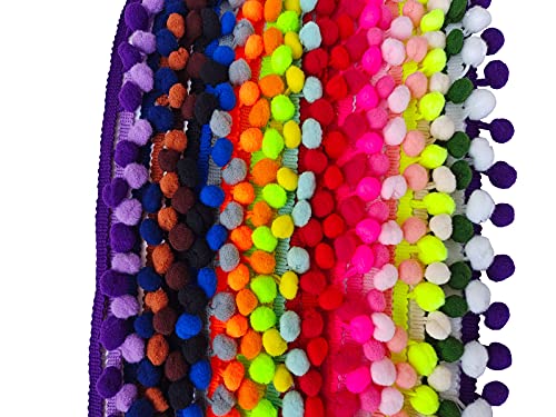 yoyo Pom Pom Trim 25 Yards 25 Colors 12 mm Pom Pom Ball Fringe Trim Ribbon for Sewing Accessory Decoration DIY Crafts (Mixed Color 3)