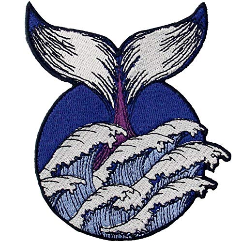 Whale Tail in The Wave Patch Embroidered Applique Badge Iron On Sew On Emblem