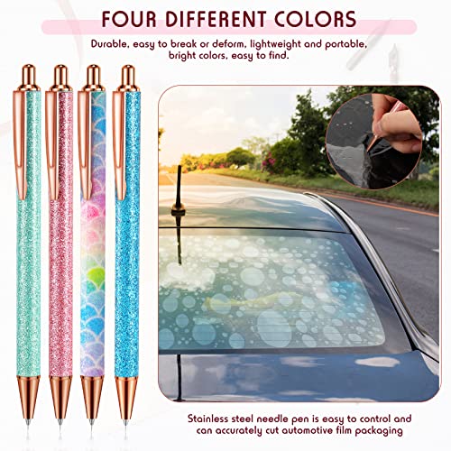 Epakh 4 Piece Air Release Weeding Pen Craft Retractable Adhesive Vinyl Tool Glitter Pin Weed Stainless Steel Tools for Bubble Removal DIY Project(Bright Color), Count (Pack of 1)