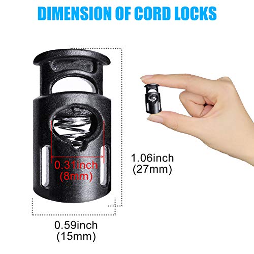 AQRINGO 35 Pcs Plastic Cord Locks Upgraded Single Hole Spring Toggle Stopper Cord Stops Fastener Toggles for Drawstrings, Paracord, Shoelaces, Bags, Clothing, and More, Black