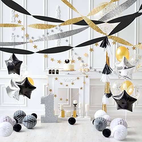 1st Choice Crepe Paper Streamers, 2 Roll s Each Color Party Streamer Decorations Wedding Decoration Streamers Party Streamer Festival Party Decorations, Each 70.5 Feet Long (Sliver and Black)