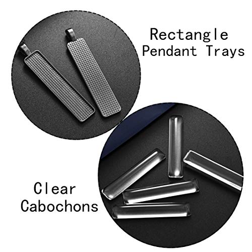 DROLE 60Pcs Pendants for Jewelry Making Kit-30Pcs Rectangle Cabochons Settings and 30Pcs Transparent Glass Dome Tiles Cabochons Small Pendant Tray for Jewelry Making Gun Black