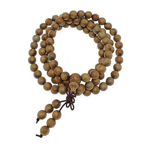 HAPPEACE 6mm Natural Fragrant Green Sandalwood 108 Mala Beads - Tibetan Buddhism Prayer Beads