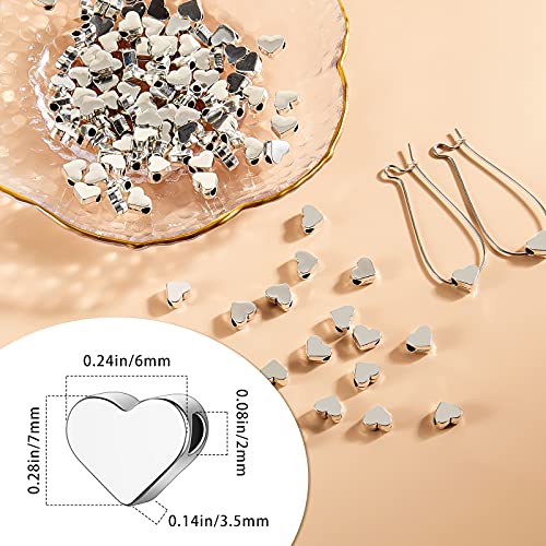 300 Pieces Heart Beads Heart Spacer Beads Small Hole Metal Loose Beads Heart Shaped DIY Beads for Making Bracelet Necklace Earring Accessories Handmade Charms (Silver)