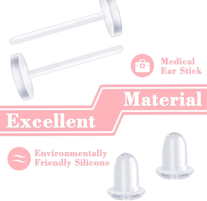 FANCY NOVA Clear Earring Studs, 3mm Invisible Earrings Plastic Earrings Blank Pins, Plastic Earrings Posts Rubber Earrings for Sports, Surgery and Sleep (200 pieces/100 Pairs) (PP-01)