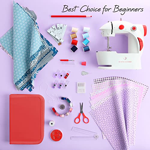 Hearth & Harbor Mini Sewing Machine for Beginners with Sewing Kit, 122 PC Dual Speed Portable Sewing Machine, Travel Small Sewing Machine Kit, Kids Sewing Machine Ages 8-12 with DIY Sewing Book & More