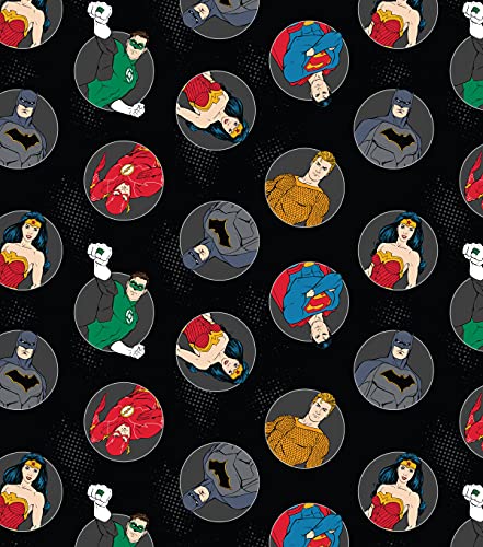 Quilting Cotton for Sewing x 2 Yards – DC Comics Justice Badges - 100% Cotton - Soft, Decorative Material - Pre-Cut 44-45 Inches Wide by Camelot Fabrics (Justice Badges)