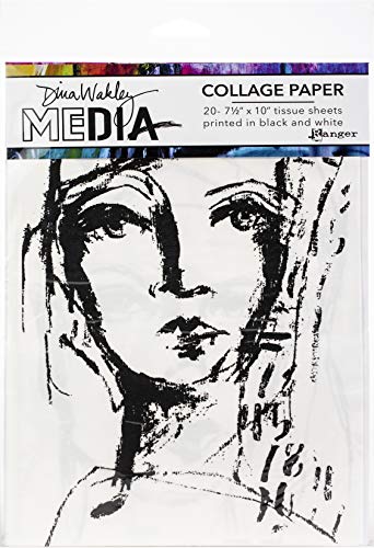 Ranger Dina Wakley Media Collage Tissue Paper 7.5"X10" 20/Pkg-Faces, Black
