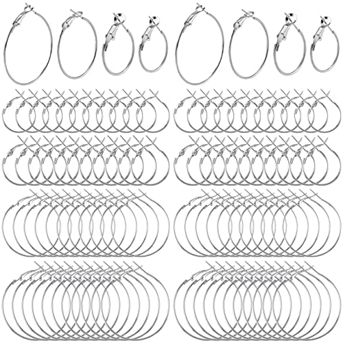 PAGOW 96Pcs Earring Hoops for Jewelry Making, Hypoallergenic Alloy Round Earrings Finding, Silver Open Beading DIY Earrings Craft Art Accessories