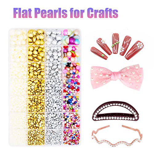 Ybxjges 4880Pcs Flat Back Pearl Flatback Half Pearls Beads with 7 Sizes Flatback Pearls for DIY Decoration Crafts