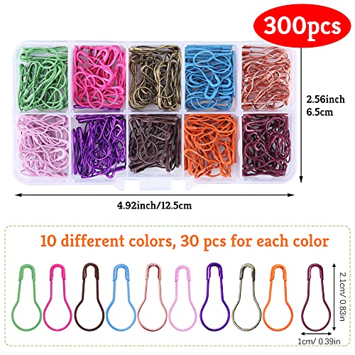 300 Pieces Safety Bulb Pins,10 Colors Calabash Crochet Stitch Markers, Metal Safety Pins for Knitting and DIY Project with Storage Box