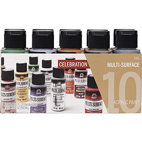 FolkArt Color, 10 Bottle Multi-Surface Acrylic Paint Set, 2oz, Celebrations