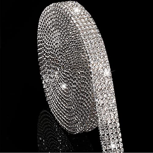 3 Yards 5 Rows Silver Crystal Rhinestone Close Chain with 3 mm Rhinestones Trim Sewing DIY Jewelry Crystal Chain for Wedding Home Party Crafts Making (White)