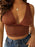 LYANER Women's Sexy Deep V Neck Slim Fitted Strap Crop Cami Tank Sleeveless Top Brown Medium