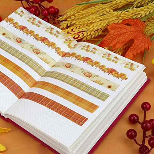 12 Rolls Fall Washi Tape Set for Bullet Journaling, DIY Crafts, Scrapbooking, Gift Wrapping Colorful Autumn Decoration Tape Grid Pumpkin Maple Leaves Washi Tape