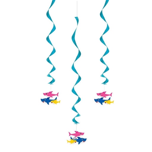 Baby Shark Hanging Swirl Decorations - 26" (Pack of 3) - Perfect for Kids' Birthdays, Ocean-Themed Events, and Baby Shark Fans!