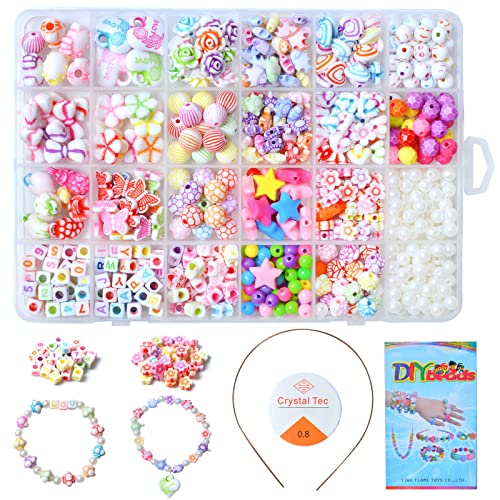 Kids DIY Bead Jewelry Making Kit, Beads for Girls Toys Bead Art and Craft Kits DIY Bracelets Necklace Hairband and Rings Toy for Age 4 5 6 7 8 9 10 11 Year Old Girl Christmas Gifts