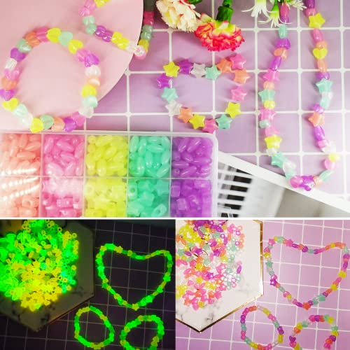 650Pcs Glow in The Dark Beads UV Beads Star Heart Pony Beads Color Changing Sun UV Reactive Plastic Spacer Beads Fun Cute Solar Beads Hair Beads Bulk for Craft Bracelet Necklace Jewelry Making