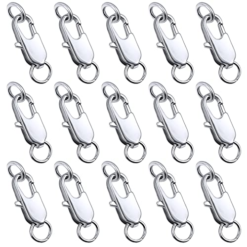 PAGOW 15pcs Silver Lobster Claw Clasp with Closed Rings for Necklaces, Bracelet, Jewelry Making ( 0.59 x 0.22 inch, 15 x 5.7 mm)
