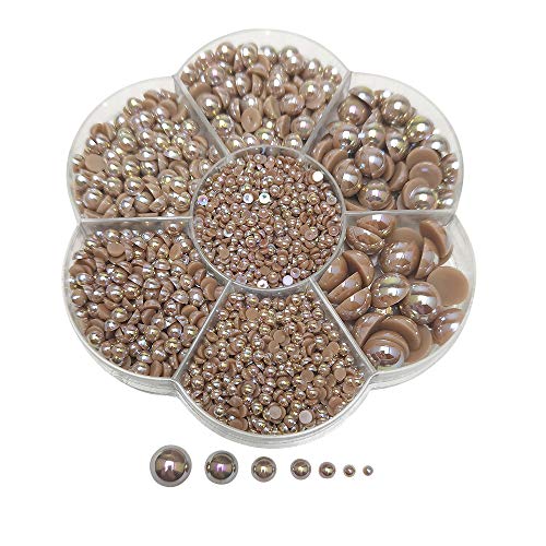 Chenkou Craft 3000PCS 1 Box Brown Round Flatback Half Pearls Bead Loose Beads Gem (Brown Half Ball)