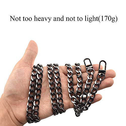 HAHIYO Purse Chain Strap Length 51.2 inches Bright Black for Shoulder Cross Body Sling Purse Handbag Clutch Replacement Strap Comfortable Flat 0.4" Wide Enough 2.4mm Extra Thick Metal Strap 1 Pack