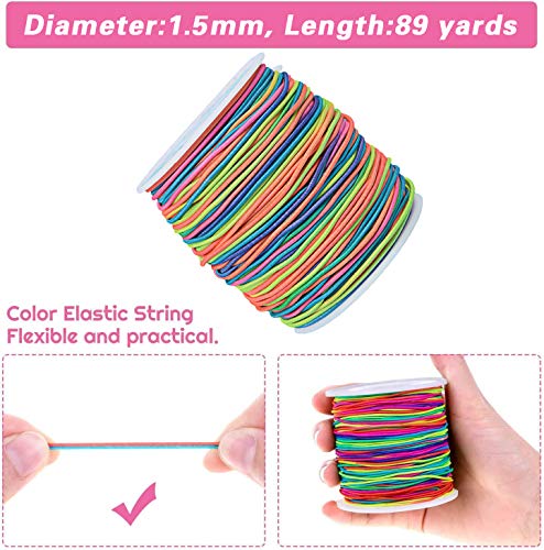 Hair Beads for Braids for Girls, 1.2/1.5mm Elastic Rainbow Stretch String Necklace Beading Thread Cord for Bracelets Jewelry Making 109/82 Yard (1.51)