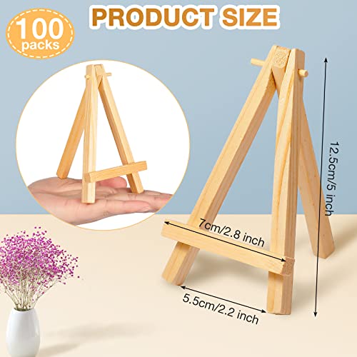 Mimorou 100 Pieces 5 Inch Mini Easel Stands Small Wooden Easels for Display Canvas Stand Triangle Art Craft Painting Holder Artist Adults Kids Wedding Party Photo Supply