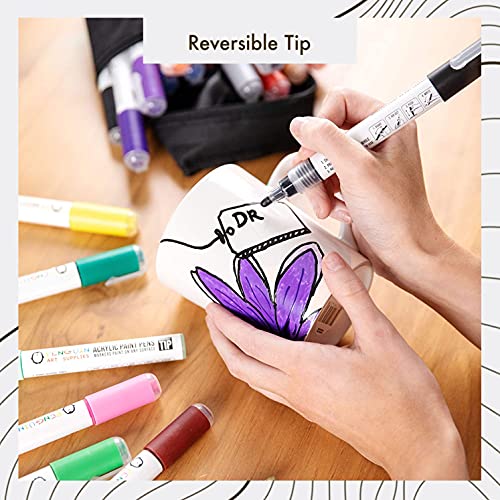 PENGUIN ART SUPPLIES 28 Dual Tip Acrylic Paint Pens: Craft Paint Markers for Painting Wood, Glass, and Halloween Decoration - Non Toxic Reversible Pen with 5mm + 3mm Fine Tip and Zipper Pouch