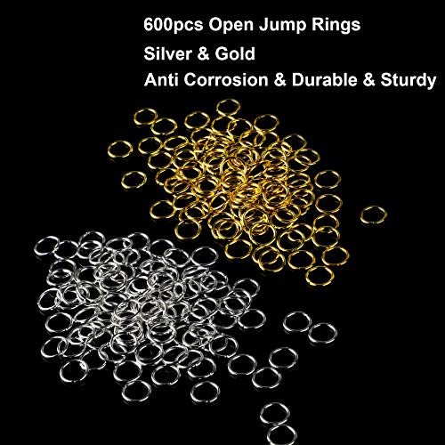 600Pcs 8mm Open Jump Rings Stainless Steel,Keychain Rings for Earring Necklace Bracelet DIY Craft Jewelry Making Findings (Silver & Gold)